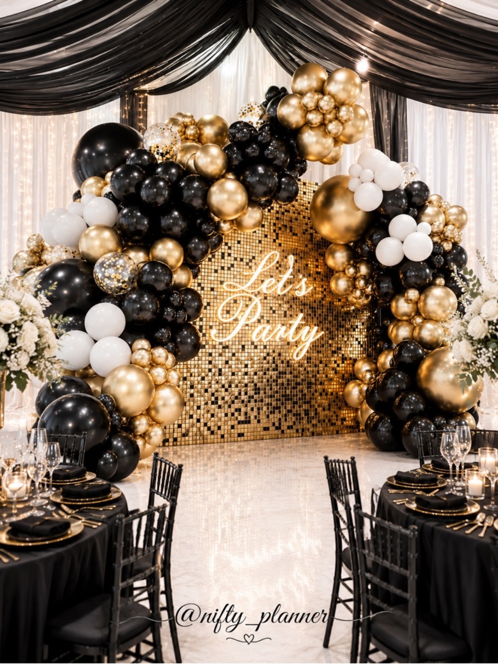 Elegant Gold & Black Balloon Garland Party Decor - 120pcs